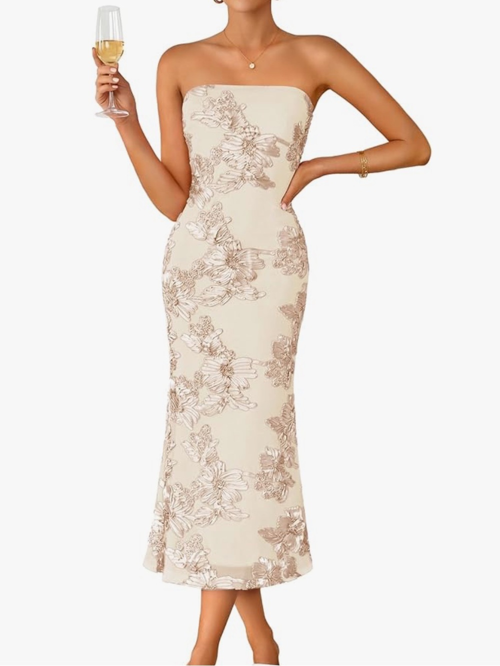Floral Appliqué dress in Champagne